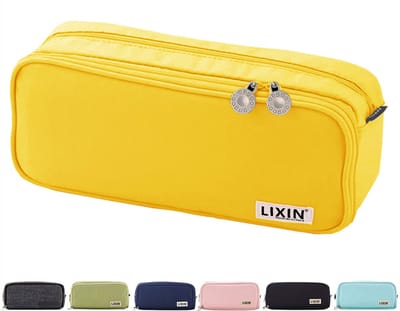 LIXIN Macaron Etui - Citroen - Opgewaardeerd Groot - Pennenzak voor jongens en meisjes - Canvas - Linnen - Grote capaciteit - Etui voor kinderen en volwassenen - Terug naar school - Back to school - Leuke telescopishe pennenhouder - Leuk etui