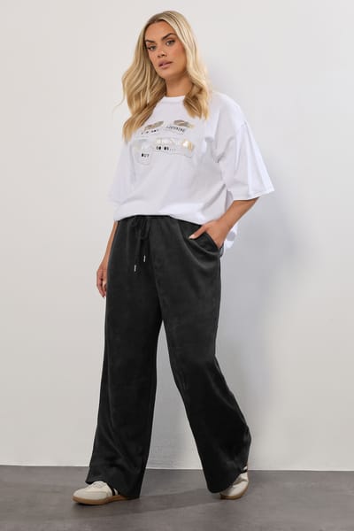 Yours Zwarte Faux Suède Wijde Broek Size 42