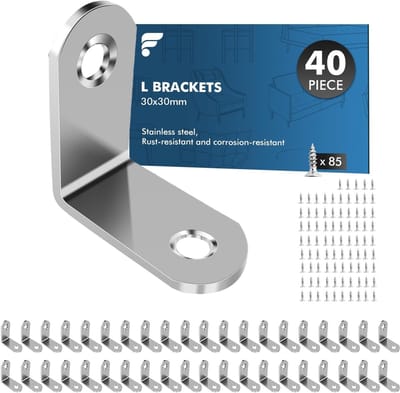 Hoekverbinders L-vorm - Hoekbeugels Metaal - Meubels Repareren Versterken - Roestvrij Staal Afgeronde Randen - 30x30 mm 40 Stuks - Zilver