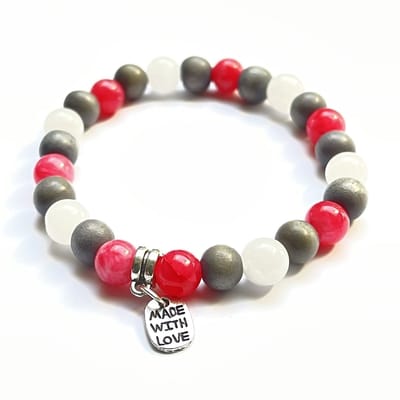 GoedeDoelen.Shop | Armband Grey And Pink | Natuurstenen Armband | Armband Met Edelstenen | Chalcedon | Bergkristal | ME-CVS | Chronisch Vermoeidheidssyndroom |  Polsmaat Tot 20 CM | Uniek | Handgemaakt | Unisex Armband | Wellness-House
