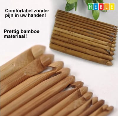 *** 12-delige Bamboe Haaknaalden Set - Haaknaalden voor Beginners - Perfect voor Breien en Haken -van Heble® ***