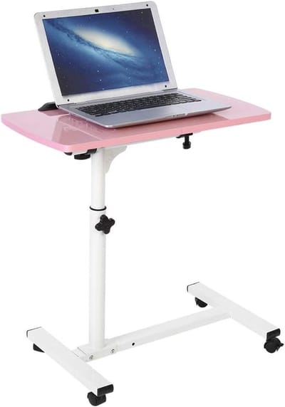 C-vorm bijzettafel - Banktafel laptoptafel - Woonkamer organiseren - Met opbergmand - 62-88 cm hoogte - Roze