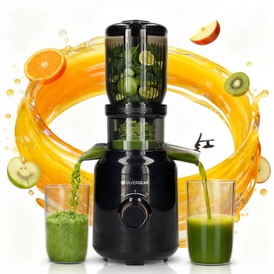 Slowjuicer XL 1000ml - BPA-vrij - Stille Sapcentrifuge - Voor Groenten en Fruit - 104mm Vulopening XXL - Fruitpers - Sapmachine - Citruspers Electrisch - Zwart - Silvergear