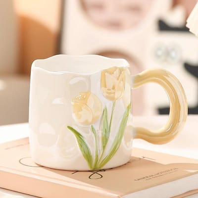 Mug Tasse Tulipe Peinte à la Main de Haute Valeur Tasse Céramique Demoiselle d'Honneur Main Chaussettes Cadeau Événement d'Ouverture Envoyer Clients 401-500ml