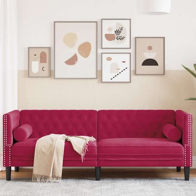 vidaXL - Driezitsbank - Chesterfield-stijl - met - bolsters - fluweel - wijnrood