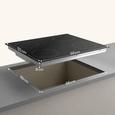 Inbouw Inductie Kookplaat - 4 Zones Koken - Snel Koken - Met Booster Functie - 59 cm Breed - Zwart Keramisch