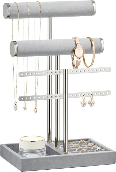 3 Laags Armbandenhouder Display met Grijs Fluweel voor Sieraden