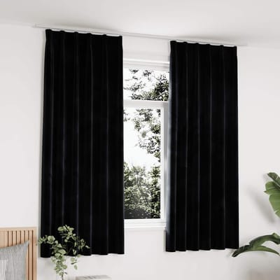 vidaXL - Gordijnen - verduisterend - 2 - st - met - haken - 140x175 - cm - fluweel - zwart