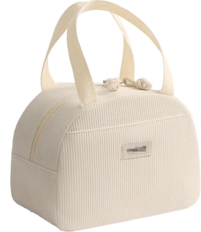 Geïsoleerde lunchtas, geïsoleerde lunchbox voor dames, bestektasjes, corduroy geïsoleerde lunchtas voor school, kantoor, picknick (gebroken wit)