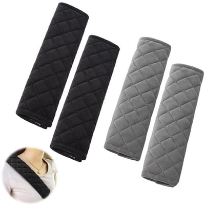Gordelhoezen - 4 Stuks - Gordelkussen - Gordelbeschermer - Gordel Hoes - Schouderhoezen - Auto Gordelhoes - Schouderhoes - Auto Gordel Beschermer - Universele - Zwart+Grijs - 27cm
