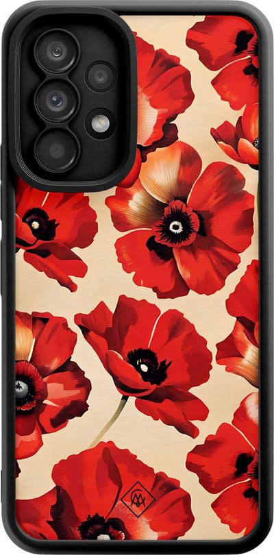 Casimoda® hoesje - Geschikt voor Samsung Galaxy A53 - Poppy Flowers - Zwart TPU Backcover - Bloemen - Rood