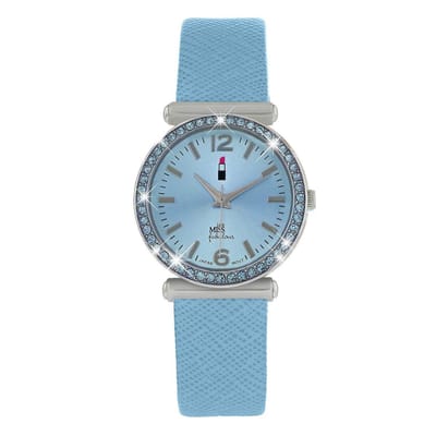 Lucardi Kinder Little Miss Fabulous horloge met blauwe leren band - Horloge - PU leer - Wit - 30 mm