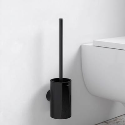 KEUCO Toiletborstelset van metaal, zwart mat gepoedercoat, lijm of boren, wc-borstel met houder, wandmontage voor badkamer en gastentoilet, wc-borstel, Reva Black Selection