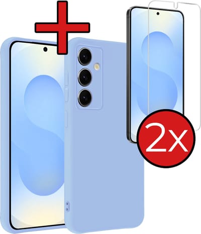 Hoesje - Met 2x Screenprotector - Geschikt voor Samsung Galaxy S25 - Sterk & Shockproof - Telefoon Hoes - Back Cover - Siliconen Case - Telefoonhoes - Lichtblauw