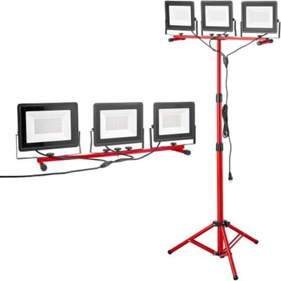 VEVOR LED-bouwspot met statief, 21.000 lumen, 6000-6500K werklamp met drie koppen, afzonderlijke schakelaar en 3,3 m netsnoer, voor bouwplaatsen binnen en buiten, IP65 waterdicht