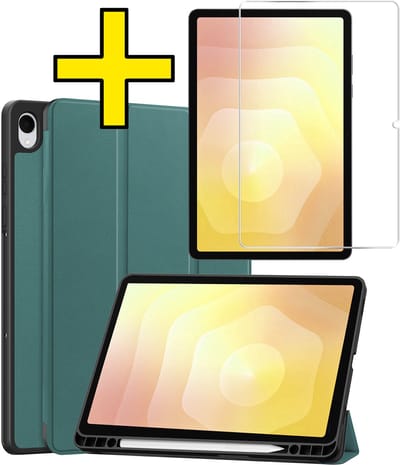 Hoes - Geschikt voor Samsung Galaxy Tab S11 - Met Screenprotector - Trifold Bookcase - Hard Cover Case - Met Uitsparing Geschikt voor S Pen - Hardcover Book - Tablet Hoesje - Donkergroen