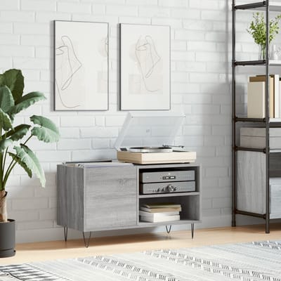 vidaXL - Platenkast - 85x38x48 - cm - bewerkt - hout - grijs - sonoma - eikenkleurig