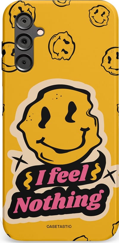 Casetastic hoesje geschikt voor Samsung Galaxy A14 (2023) 5G / Samsung Galaxy A14 (2023) 4G - Dubbellaagse bescherming - Alles is niks - Fashion Case - Okergeel Zwart Zand