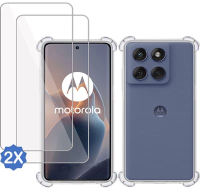 TechNow Hoesje + 2x Screenprotector geschikt voor Motorola Edge 60 Fusion Hoesje Screenprotector - Tempered Glass - Extreme Shock Case Transparant