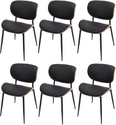 Set van 6 eetkamerstoelen MCW-O45, stoel, gebogen hout kunstleer 280g/m² Oeko-Tex MVG ~ naturel, zwart