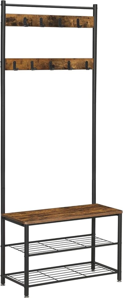 Hoppa! - Kapstok met schoenenrek - bruin - metaal/hout - 70 x 32 x 175 cm (B x D x H)