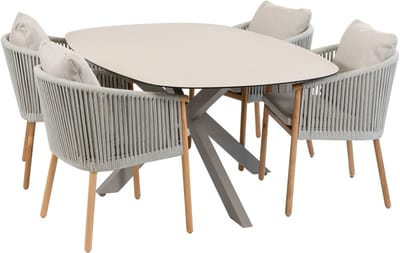 5-delige tuinset | 4 Es Vedra tuinstoelen (Teakhout) | Tuintafel Malaga 180x115cm (Camel)