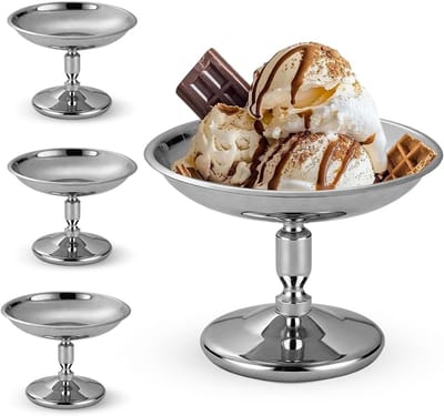 Set van 4 RVS IJscoupes 70 ml - Elegante Dessertkommen voor IJs, Yoghurt, Fruit en Pudding, Perfect voor Feesten en Evenementen