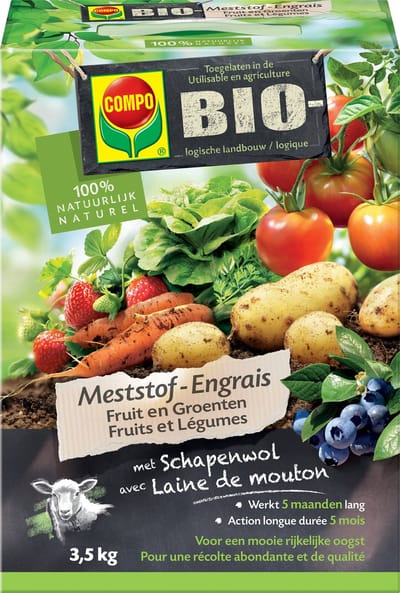 COMPO Bio Meststof Fruit & Groenten - 100% organische meststof met directe en lange werking van 5 maanden - voor een rijke oogst - doos 3,5 kg