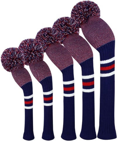 Scott Edward Knitting Golf Rack Head Covers, Set of 5 Golf Clubs Headwear Driver Wood 1 Fairway Wood 2 and Hybrid Wood 2 with Rotating Club Number Tags