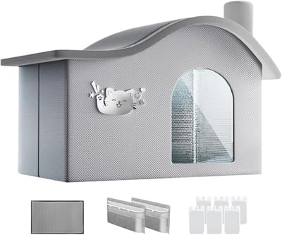 Huisdieren Koelhuis - Opvouwbaar Hok - Zomerse Koelte - Met Ijszakken - Maat M - Grijs