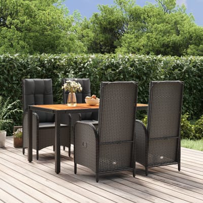 vidaXL - 5-delige - Tuinset - met - kussens - poly - rattan - zwart