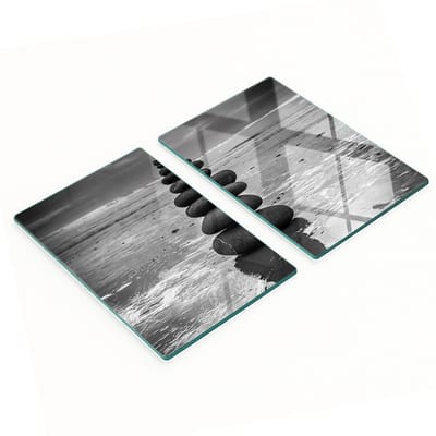 Decoratieve glazen snackplanken met balancerende stenen, 2x40x52 cm