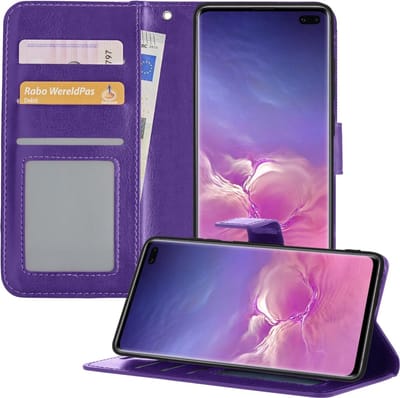Hoesje - Geschikt voor Samsung Galaxy S10 - Luxe Bookcase - Walletcase Hoes - Portemonnee - Cover - Telefoonhoes - Paars