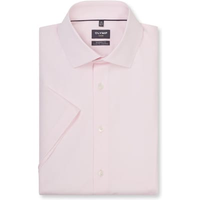 Modern fit Olymp overhemd roze witte knopen strijkvrij korte mouw