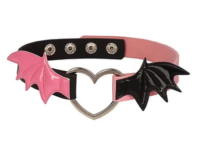 Punk hart - Choker - choker ketting dames - gothic - Roze/zwart met vleugels- 40 cm - 1 stuks