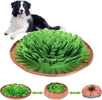 Snuffeltapijt Hond - Voederspeelgoed Neuswerk - Zinvolle Bezigheid - Wasbaar Polar Fleece - 1020 Gram - Oranje Groen