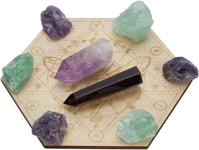 Zeshoekig Houten Kristallen Raster Bord 180x156x5mm - PapayaWhip Kleur - Kristal Energie Healing - Meditatie & Yoga Decoratie