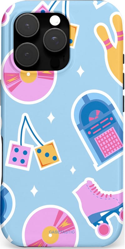 Casetastic hoesje geschikt voor Apple iPhone 16 Pro - MagSafe - Dubbellaagse bescherming - Flashback vibes - Fashion Case - Lichtblauw Lavendel Wit