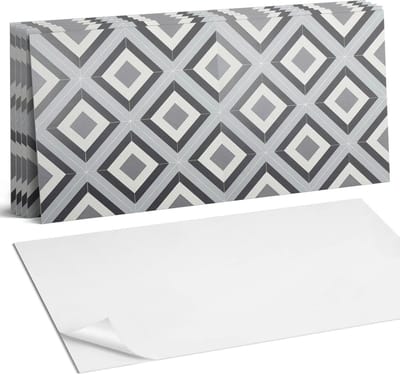 Coloray Plaktegels - Geometrisch ruitpatroon Wandtegel Zelfklevend - 60 cm x 30 cm - Grijs Plaktegels - 6 stuks - Rechthoek PVC Tegels - Plaktegels Keuken - Zelfklevende Vloertegels Badkamer - Vinyltegels Vloer Zelfklevend - Zelfklevende Wandtegels