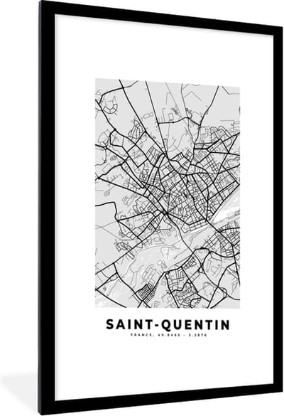 Fotolijst incl. Poster - Saint-Quentin - Plattegrond - Frankrijk - Kaart - Stadskaart - 60x90 cm - Posterlijst