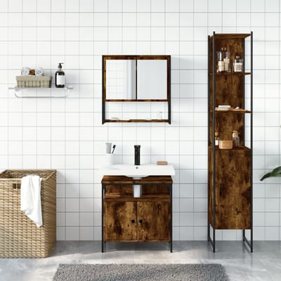 vidaXL - 3-delige - Badkamermeubelset - bewerkt - hout - gerookt - eikenkleurig