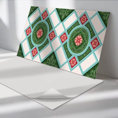 Wallfluent Vinyl Tegels - Diamanten Bloemenpatroon Vinyl Vloer Tegels - 40 cm x 20 cm - Groente PVC Tegels - Verpakking van 10 stuks - Rechthoek PVC Tegels - Bloemen en Planten Plaktegels - Zelfklevende Vinyl Tegels - Plaktegels Keuken en Badkamer