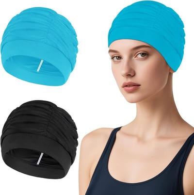 longziming -Dames Zwemmut - Badmuts Voor Lang Haar - Nylon Zwemcap - Sneldrogend Materiaal - Plooien Ontwerp Voor Gemak - Hoogwaardig Nylon - Elastisch En Ruim - Bescherming Tegen Chloor En Zon - 2 Stuks