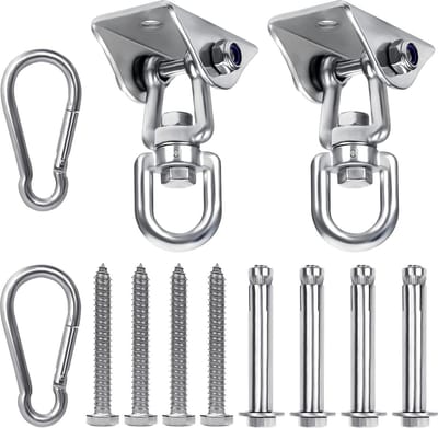 Zware Kwaliteit 360 Graden Roterende Swivel Haken met Schroeven (2 Pak) - Roestvrij Stalen Schommel Hangers 400kg Capaciteit - Hangmat Stoel Zandzak Schommelset