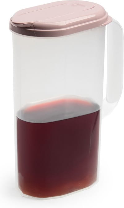 Plasticforte Waterkan met deksel - 2 liter - roze - kunststof - smalle schenkkan die in de koelkastdeur past