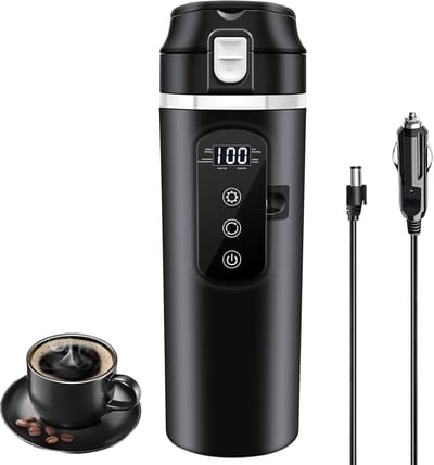 Auto Elektrische Waterkoker 12V/24V (500ml) van 304 RVS met Digitaal Scherm en Meerdere Modus – Slimme Reiswaterkoker met Automatische Uitschakeling en Anti-Droogkookbeveiliging