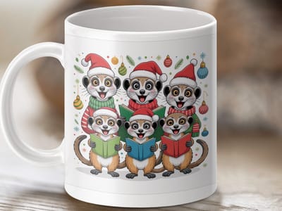 Mok Kerst Zingen Stokstaartjes, Feestdagen Mok, Dieren Mok, Kerstcadeau, Grappige Mok, Leuke Mok, Koffie Mok, Cadeau Voor Haar