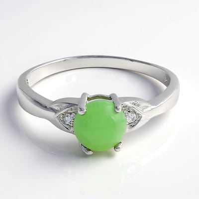 Cavill - Zilveren Herenring - 925 Sterling Zilver met 0,71 ct Keizerlijk Chrysopraas & 0,034 ct Witte Topaas - Elegante Cabochon 27x22 mm