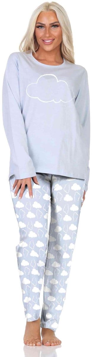 Normann dames pyjama lange mouwen pyjama in een relaxte look met wolkenmotief