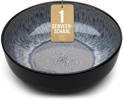 Pure Living Ibiza Dark Grote Serveerschaal - Ø 26,5 cm - Grijs - Aardewerk - Vaatwasserbestendig - Magnetronbestendig